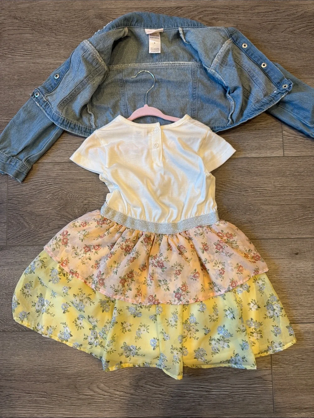 Be Happy Floral Tiered Dress with Denim Jacket Size 5 L1 - Picture 3 of 4
